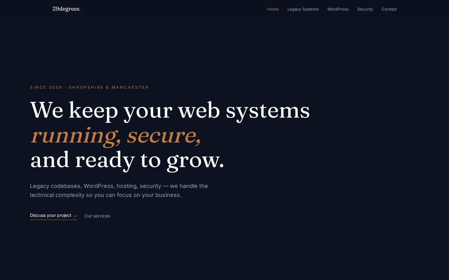 29degrees website showing its IT consultancy services
