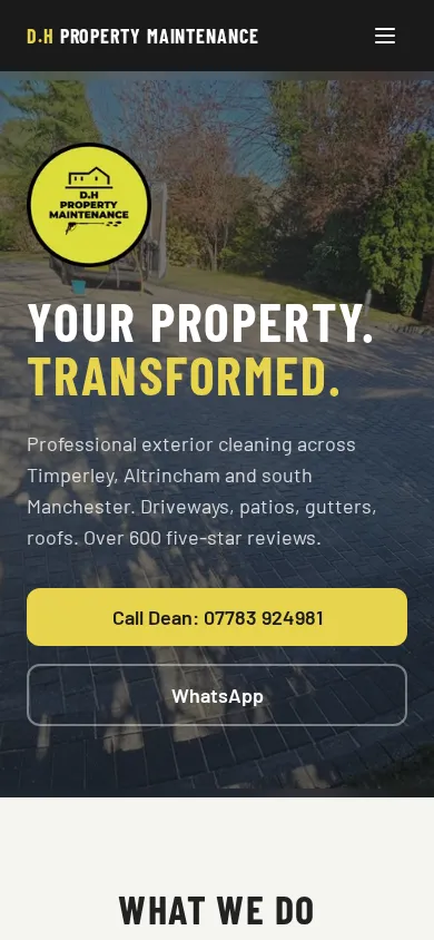 D.H Property Maintenance website on mobile