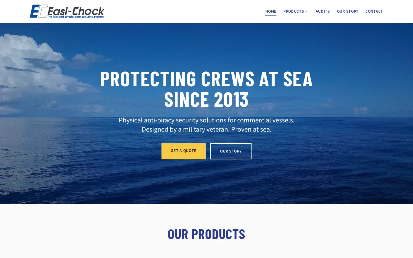Easi-Chock website showing maritime security products