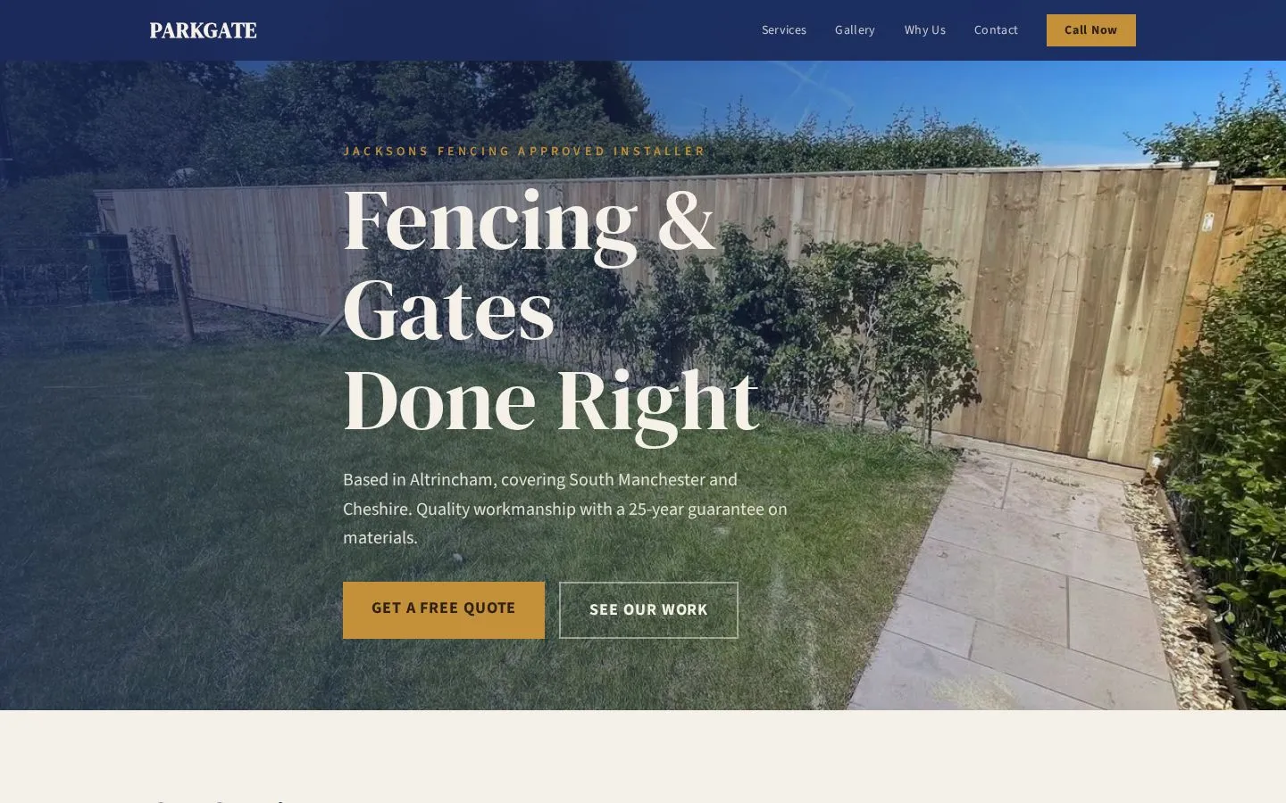Parkgate Fencing website showing fencing and gate installations