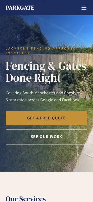 Parkgate Fencing & Gates website on a phone